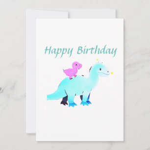 Himmel blågrön röd akvarell dinosaurie födelsedags julkort