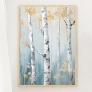 Himmel Blue and Beige Birch Träd Forest Print 2 av Poster