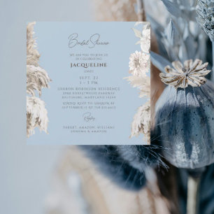 Himmel Blue Boho White Blommigt Square Möhippa Inbjudningar