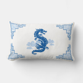 Himmel Blue Chinoiserie Dragon and Clouds Lumbarkudde