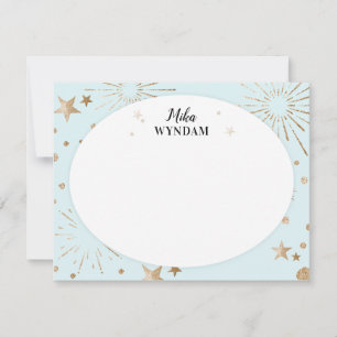 Himmel Blue Glitter Stars och Fireworks Note Card Anteckningskort