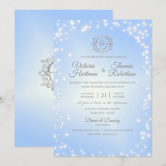 Himmel Blue Gnistra Bröllop Inbjudningar (Fram/baksida)