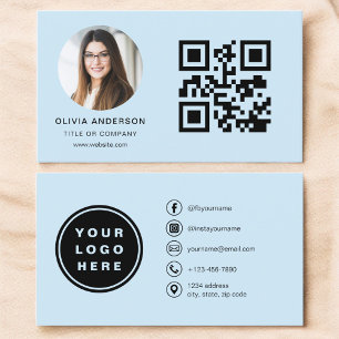 Himmel Blue Modern Minimalist Photo med QR-kod Visitkort