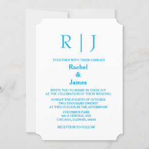 Himmel Blue Monogram Minimal enkel Elegant bröllop Inbjudningar