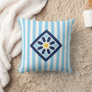 Himmel Blue Moroccan Zellige Flower Symbol Kudde
