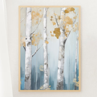 Himmel Blue och Beige Birch Träd Forest Skriv ut 1 Poster
