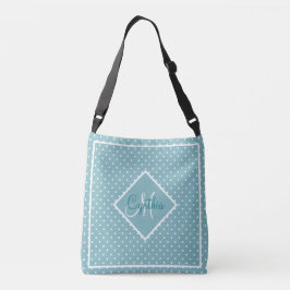 Himmel Blue och White Polka Dot med Monogram Axelväska