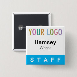 Himmel Blue Pinback-personalbricka med Logotyp Squ Knapp