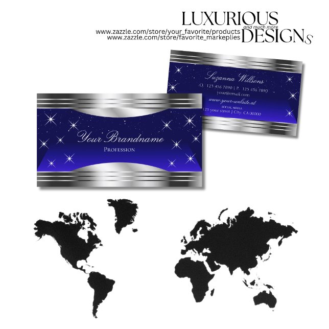 Himmel Blue Silver Gräns Faux Glitter Visitkort (Skapare uppladdad)