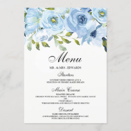 Himmel Blue Watercolor Flowers Modern Bröllop Meny