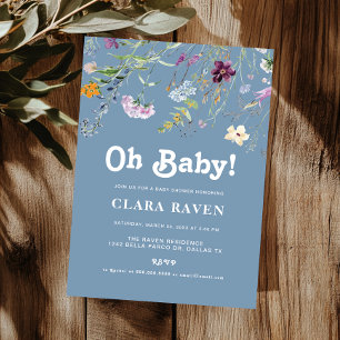 Himmel Blue Wildblomma Oh Baby Baby Shower Inbjudningar