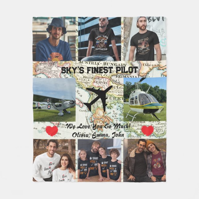 Himmel Finest Pilot, Airplan & Karta, Photo Collag Fleecefilt (Framsidan)