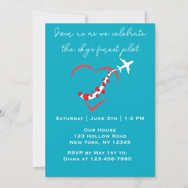 Himmel Finest Pilot,Heart Airplan,Birthday,Simple Inbjudningar (Framsida)