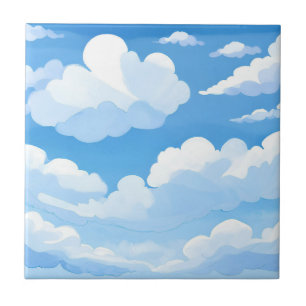 Himmel full av moln Vattenfärg Blå himmel-målnin Kakelplatta