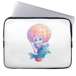 Himmel High Kattunge - Cute Whimsical Cat Äventyr Laptop Fodral