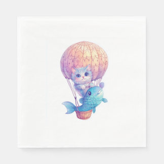Himmel High Kattunge - Cute Whimsical Cat Äventyr Pappersservett