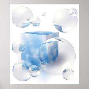 himmel och moln som reflekterar i luften, bubblar poster