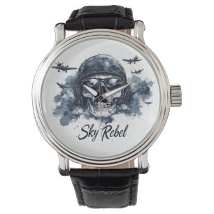 Himmel Rebel Skull med pilot Helmet och solglasögo Armbandsur