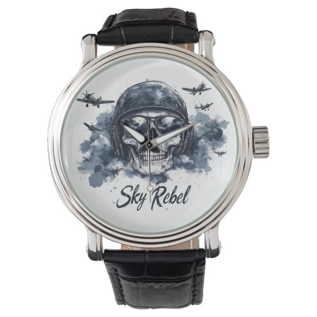 Himmel Rebel Skull med pilot Helmet och solglasögo Armbandsur (Framsida)