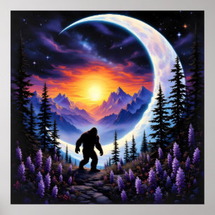 Himmel Sasquatch Stroll, halvljus måne Poster
