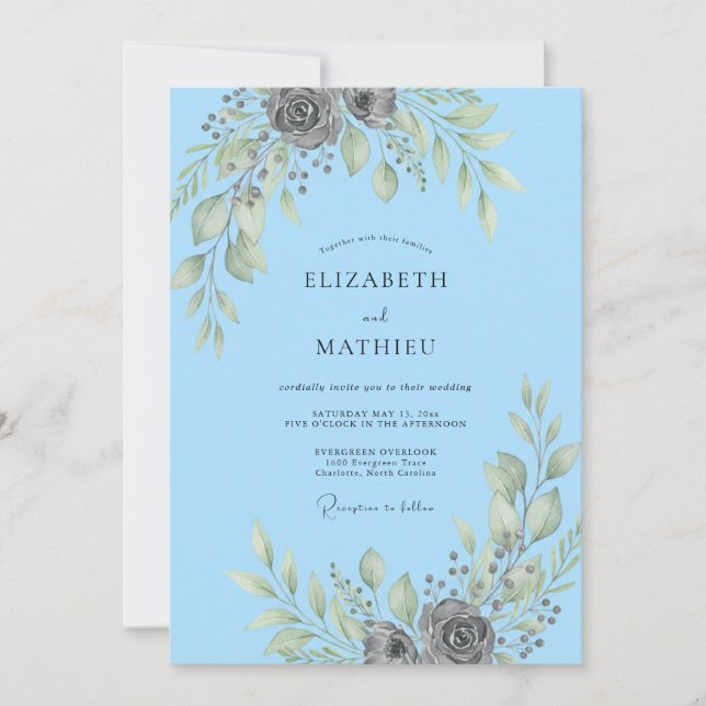 Himmel Silver Löv Bröllop Inbjudningar (Framsida)