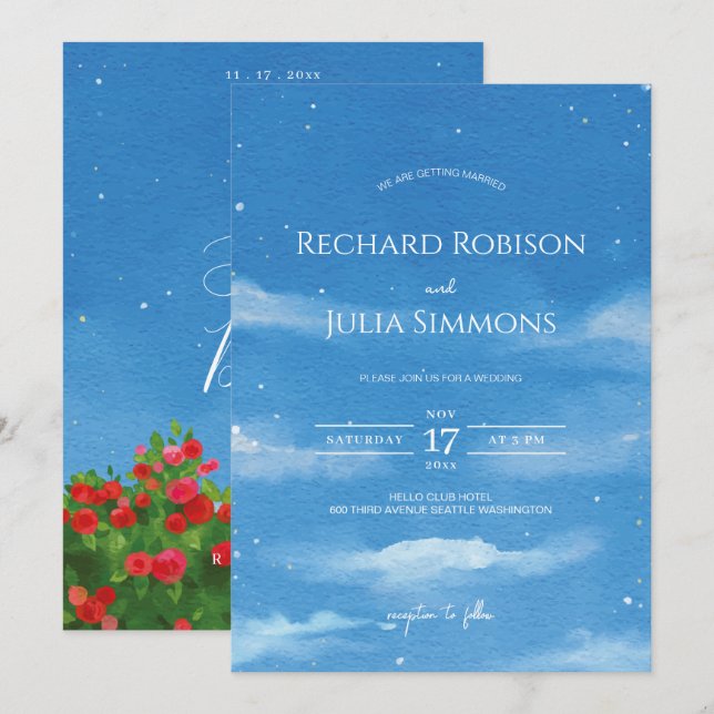 Himmel Spara datum inbjudan /Vattenfärg Himmel Mol (Fram/baksida)