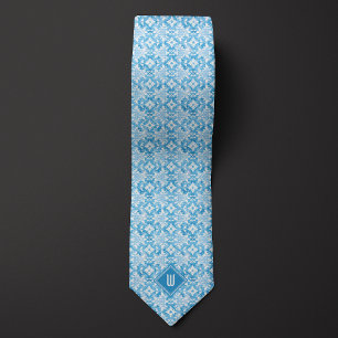 Himmelblå blomster monogram slips