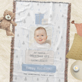 Himmelblå Boho Baby's 1:a Julfoto Filt