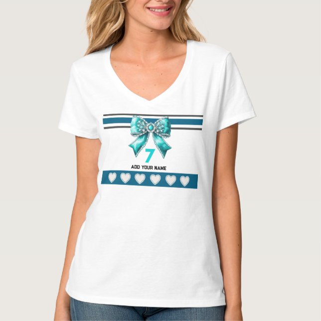 Himmelblå Bow - Namn Nummer Strumpor T Shirt (Framsida)