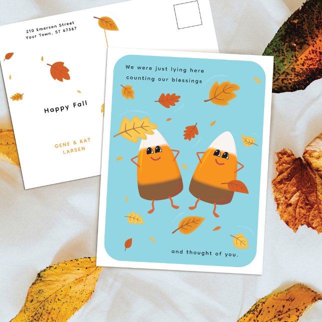 Himmelblå | Choklad Candy Corn Duo | Thanksgiving Helg Vykort (Skapare uppladdad)