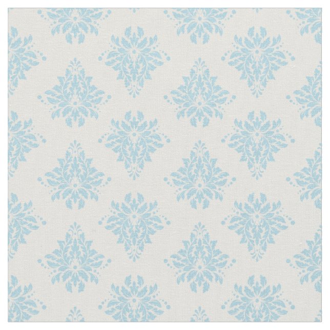 Himmelblå Damask på Elfenben Tyg (Närbild)
