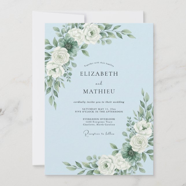 Himmelblå Förfinad Vinterbröllop Inbjudningar (Framsida)