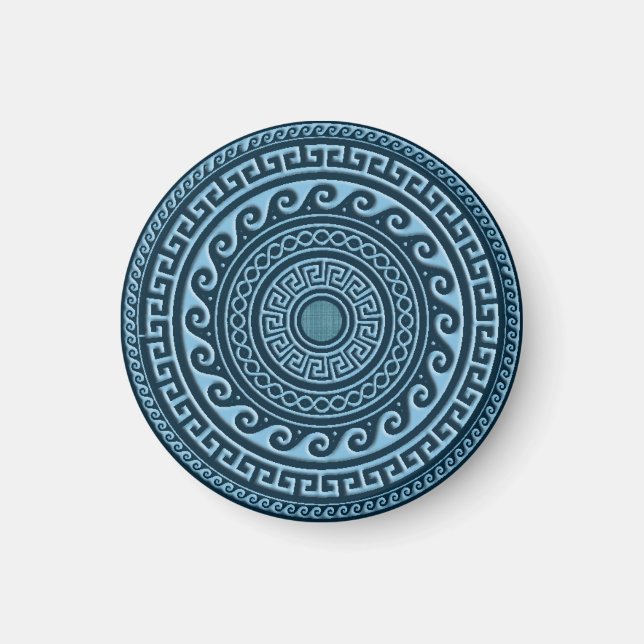 Himmelblå Grekisk Nyckel Sköld Magnet (Framsidan)