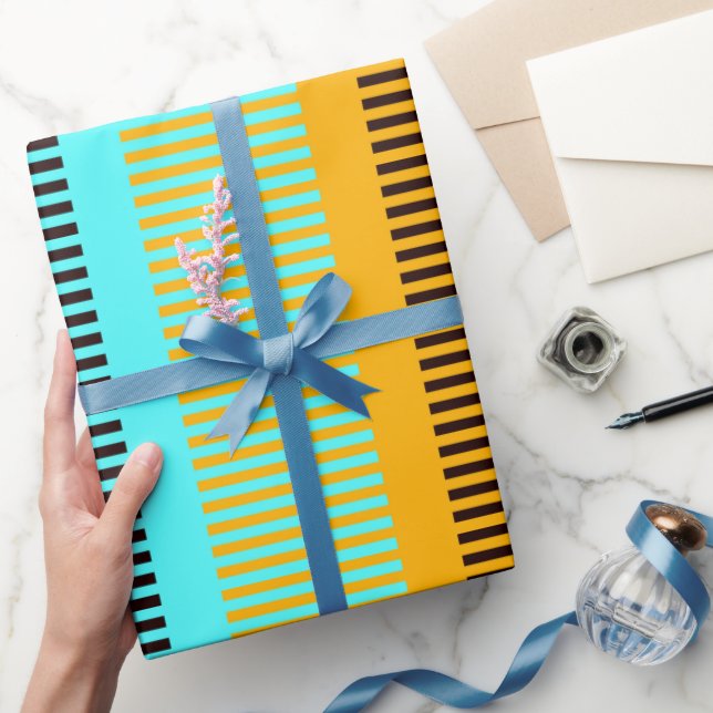 Himmelblå Gul Brun Randig Ansiktsmask Presentpapper (Gifting)