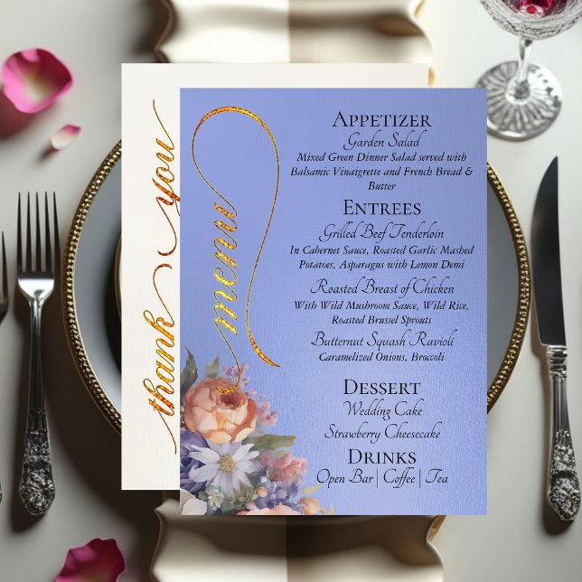 Himmelblå - Monogram, Vildblommor & Tack  Meny (Skapare uppladdad)