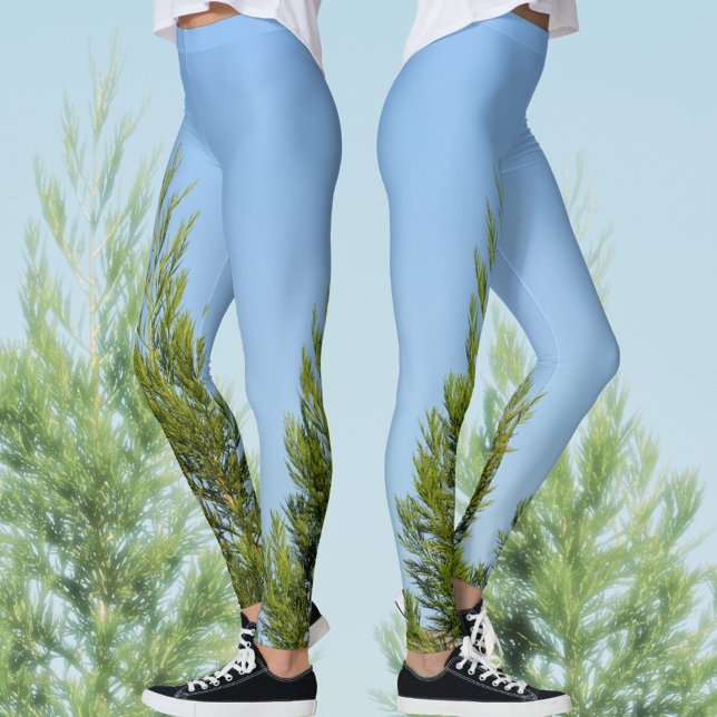 Himmelblå och gröna tallar Fotografisk natur Chic Leggings (Skapare uppladdad)