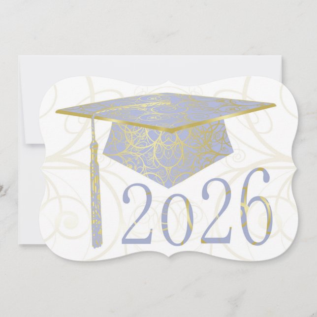 Himmelblå och guldblommig mössa 2026-kort inbjudningar (Framsida)