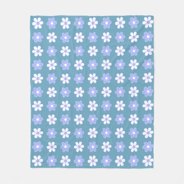 Himmelblå och vita blommor på blått fleecefilt (Framsidan)