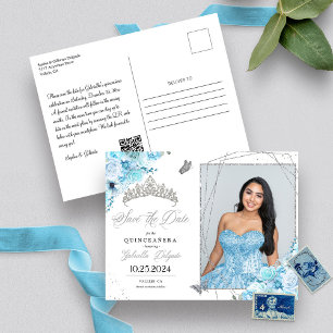 Himmelblå & Silver Tiara Quinceañera Foto Postkort Vykort