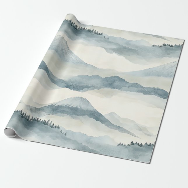 Himmelblå Snöberg Moln Landskapsmönster Presentpapper (Utrullad)
