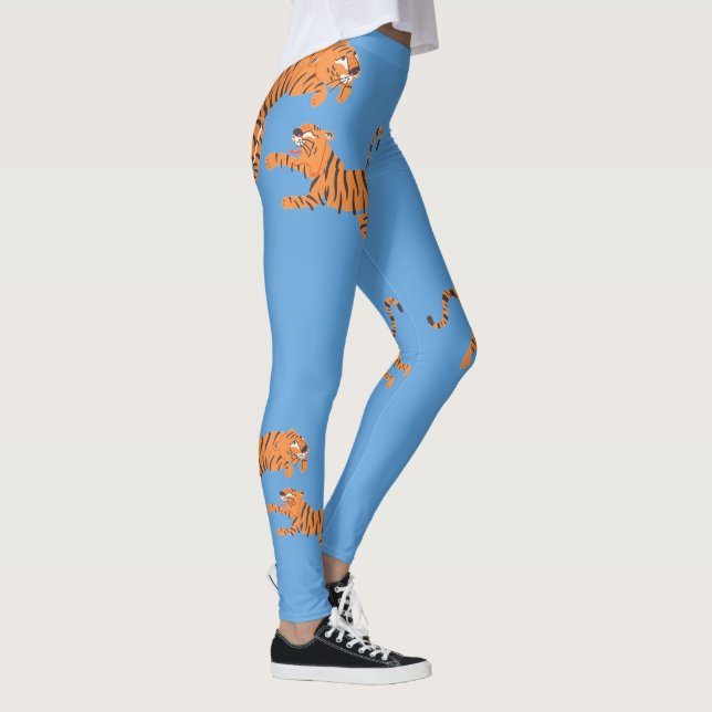 Himmelblå Tiger Djurtryck Mönster Design Leggings (Höger)