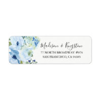 Himmelblått blomsterakvafärgsreturadressetikett