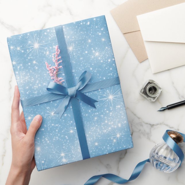 Himmelblått Mjukt Vitt Glittermönster Presentpapper (Gifting)