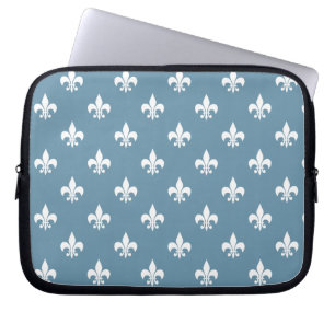 Himmelblått och Vit Fleur de Lis Mönstra Laptop Sleeve