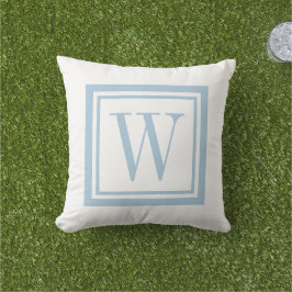 Himmelblått och Vitt Klassiskt Fyrkantigt Monogram Kudde