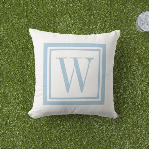 Himmelblått och Vitt Klassiskt Fyrkantigt Monogram Kudde