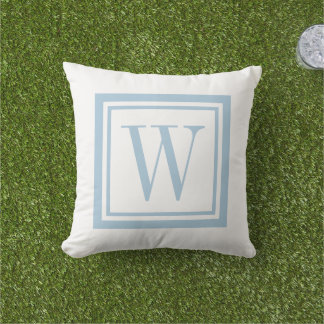Himmelblått och Vitt Klassiskt Fyrkantigt Monogram Kudde