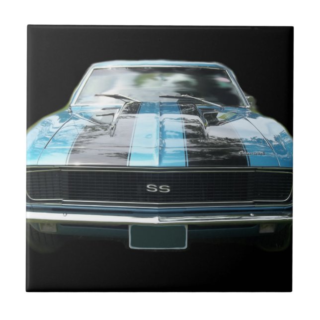 Himmelblått SS Camaro med svart randar Kakelplatta (Framsidan)