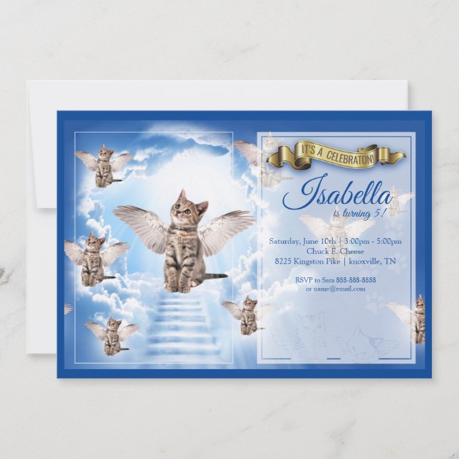 Himmelens kallelse till kattfödelsedag inbjudningar (Framsida)