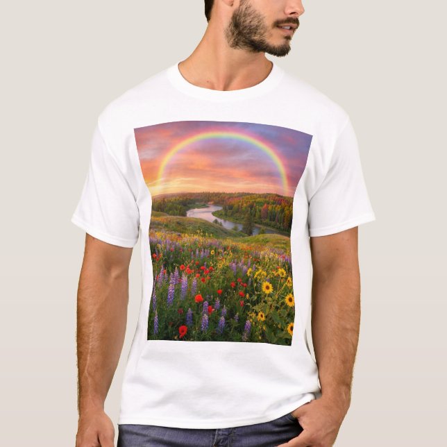 Himmelens väg: Dubbel regnbåge & drömmar om vilda  T Shirt (Framsida)